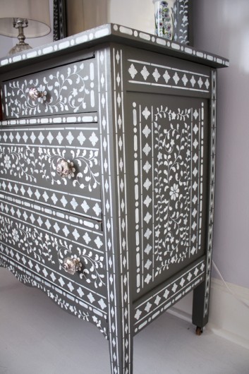 A DIY stenciled dresser using the Indian Inlay Stencil kit. http://www.cuttingedgestencils.com/indian-inlay-stencil-furniture.html