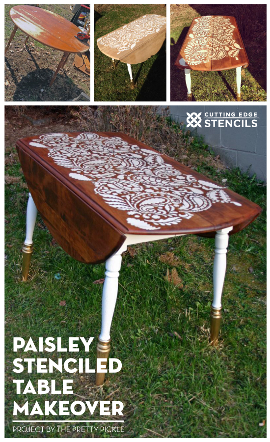 A DIY stenciled table idea using the Paisley Allover Stencil. http://www.cuttingedgestencils.com/paisley-allover-stencil.html