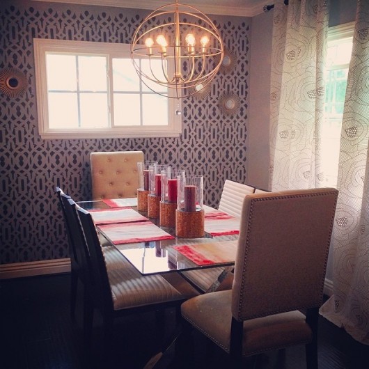 A DIY stenciled dining room using the Trellis Allover stencil. http://www.cuttingedgestencils.com/allover-stencil.html