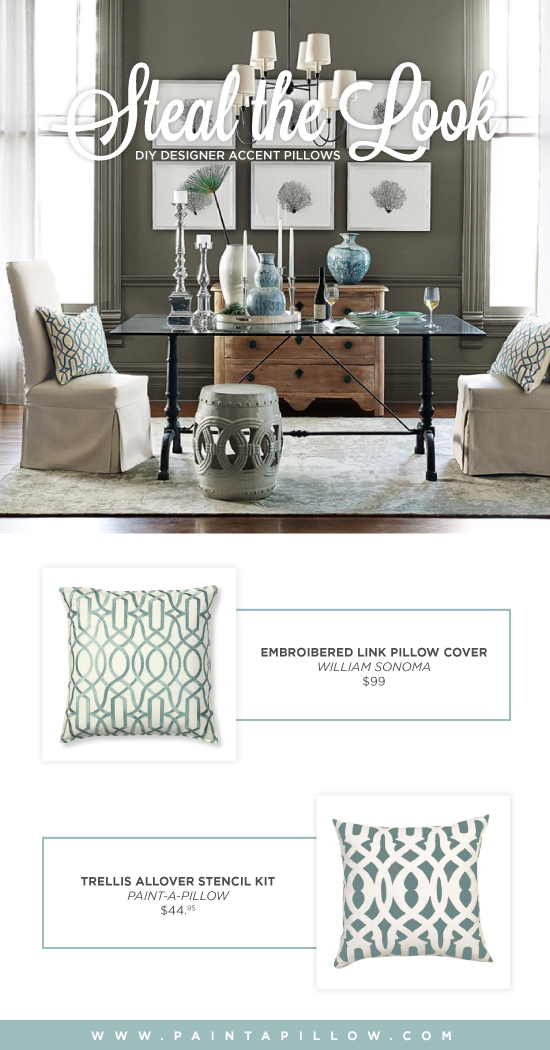 Recreate the look of this Williams Sonoma accent pillow using the Trellis Paint-A-Pillow kit.