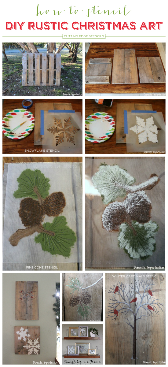 Cutting Edge Stencils shares easy DIY stenciled pallet art with the Holiday Stencils and acrylic craft paint.. http://www.cuttingedgestencils.com/christmas-stencils-valentine-halloween.html