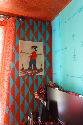 A DIY accent wall in a nursery using the Navajo Allover Stencil. http://www.cuttingedgestencils.com/navajo-tribal-stencil-pattern.html