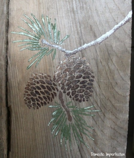 DIY Stenciled pallet art with the Pine Cone Stencil and acrylic craft paint.. http://www.cuttingedgestencils.com/pine-cones-stencil.html