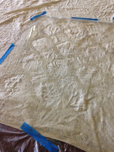 Stenciling a DIY tree skirt using the Moroccan Tiles stencil pattern. http://www.cuttingedgestencils.com/moroccan-tiles-wall-pattern.html