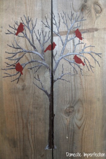 DIY stenciled pallet art using the Winter Cardinals Stencil. http://www.cuttingedgestencils.com/cardinal-stencils.html