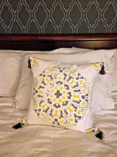 Paint-A-Pillow shares painted pillows using the Antico stencil kit. http://paintapillow.com/index.php/antico-paint-a-pillow-kit.html
