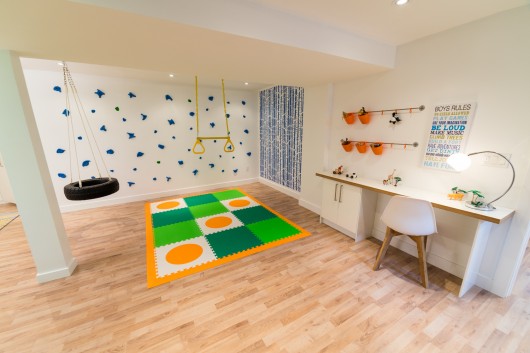 A stenciled play area using the Birch Forest Allover Stencil spotted on HGTV's Leave It To Bryan. http://www.cuttingedgestencils.com/allover-stencil-birch-forest.html