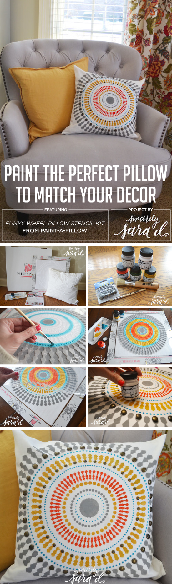 Cutting Edge Stencils shares how to easily create DIY accent pillows using the Funky Wheel Paint-A-Pillow kit. http://paintapillow.com/index.php/funky-wheel-paint-a-pillow-kit.html