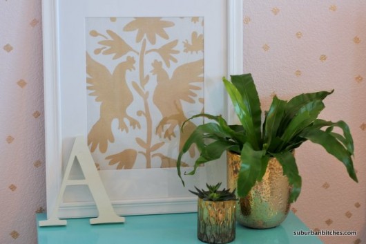 DIY stenciled wall art using the Otomi Rooster stencil. http://paintapillow.com/index.php/otomi-roosters-stencil-for-pillow-kit.html