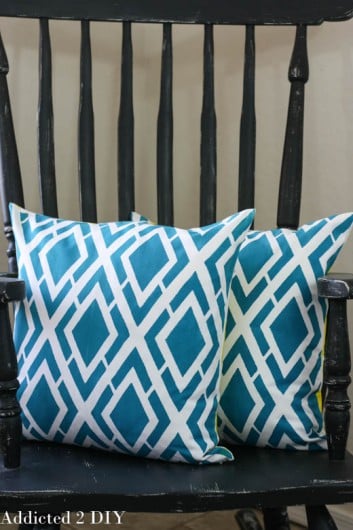 DIY blue stenciled pillow using the Alexa Paint-A-Pillow kit. http://paintapillow.com/index.php/alexa-paint-a-pillow-kit.html