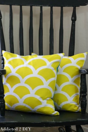 DIY yellow stenciled pillows using the Mermaid Paint-A-Pillow kit. http://paintapillow.com/index.php/mermaid-paint-a-pillow-kit.html