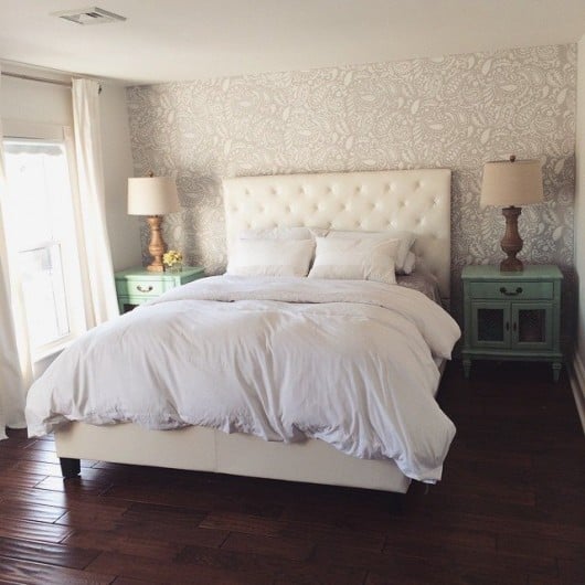 A DIY stenciled bedroom with the Paisley Allover Stencil. http://www.cuttingedgestencils.com/paisley-allover-stencil.html