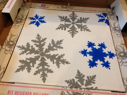 Stenciling the Snowflakes Paint-A-Pillow kit includes everything to create one gorgeous accent pillow. http://paintapillow.com/index.php/snowflakes-paint-a-pillow-kit.html