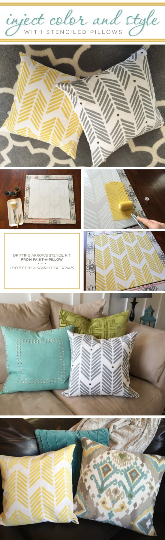 Cutting Edge Stencils shares how to DIY accent pillows using the Drifting Arrows Paint-A-Pillow kit. http://paintapillow.com/index.php/drifting-arrows-paint-a-pillow-kit.html