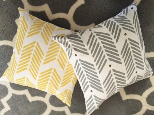 DIY painted and stenciled accent pillows using the Drifting Arrows Paint-A-Pillow kit. http://paintapillow.com/index.php/drifting-arrows-paint-a-pillow-kit.html