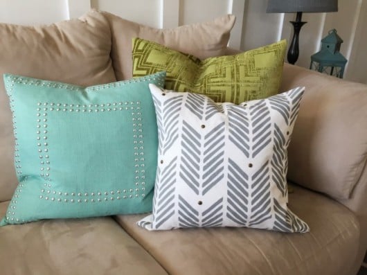 DIY gray stenciled accent pillow using the Drifting Arrows Paint-A-Pillow kit. http://paintapillow.com/index.php/drifting-arrows-paint-a-pillow-kit.html