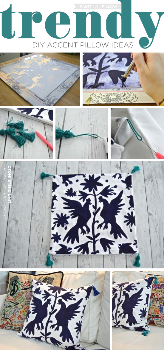 Cutting Edge Stencils shares DIY accent pillow ideas using Otomi Roosters Paint-A-Pillow stencil kits.http://paintapillow.com/index.php/otomi-roosters-paint-a-pillow-kit.html
