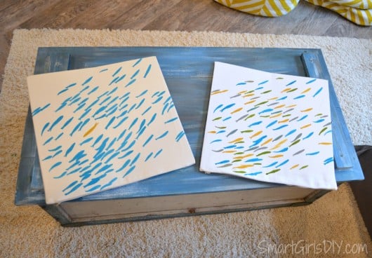 A DIY stenciled accent pillow using the Fish School Paint-A-Pillow stencil kit. http://paintapillow.com/index.php/fish-school-paint-a-pillow-kit.html