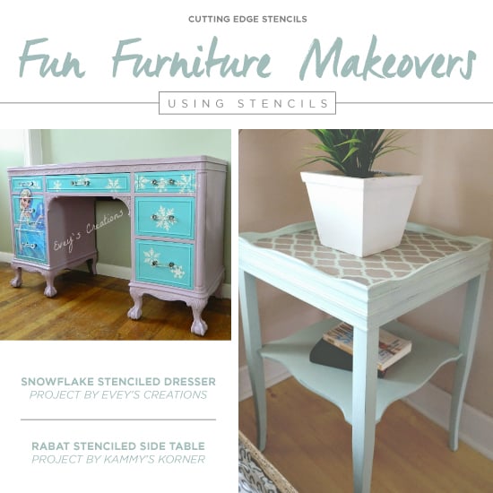 Cutting Edge Stencils shares how paint, pattern, and some decorative knobs can transform an old furniture from blah to ooh la la. http://www.cuttingedgestencils.com/craft-stencils-furniture-stencils.html