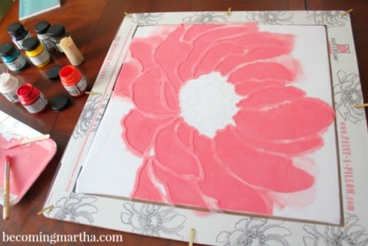Learn how to stencil a DIY spring inspired painted pillow using the Anemone Blossom stencil. http://paintapillow.com/index.php/anemone-blossom-paint-a-pillow-kit.html