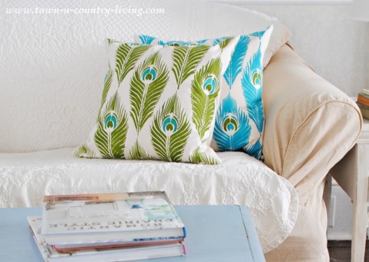 DIY stenciled accent pillows using the Peacock Feathers Paint-A-Pillow kit. http://paintapillow.com/index.php/peacock-feathers-paint-a-pillow-kit.html