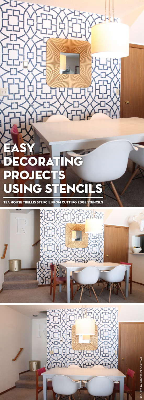 A DIY stenciled accent wall using the Tea House Trellis wall stencil. http://www.cuttingedgestencils.com/tea-house-trellis-allover-stencil-pattern.html