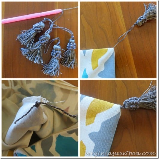 How to add designer tassels to a DIY painted pillow. http://paintapillow.com/index.php/designer-tassels-pack-of-4.html