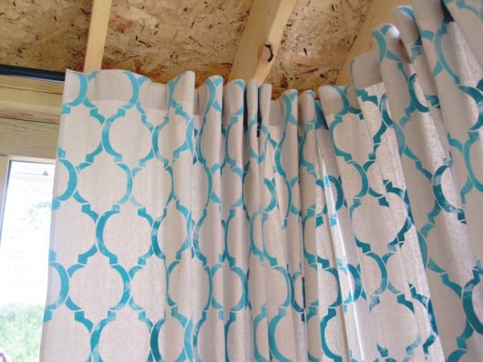 DIY stenciled drop cloth curtains using the Moroccan Dream Allover pattern. http://www.cuttingedgestencils.com/moroccan-stencil-design.html