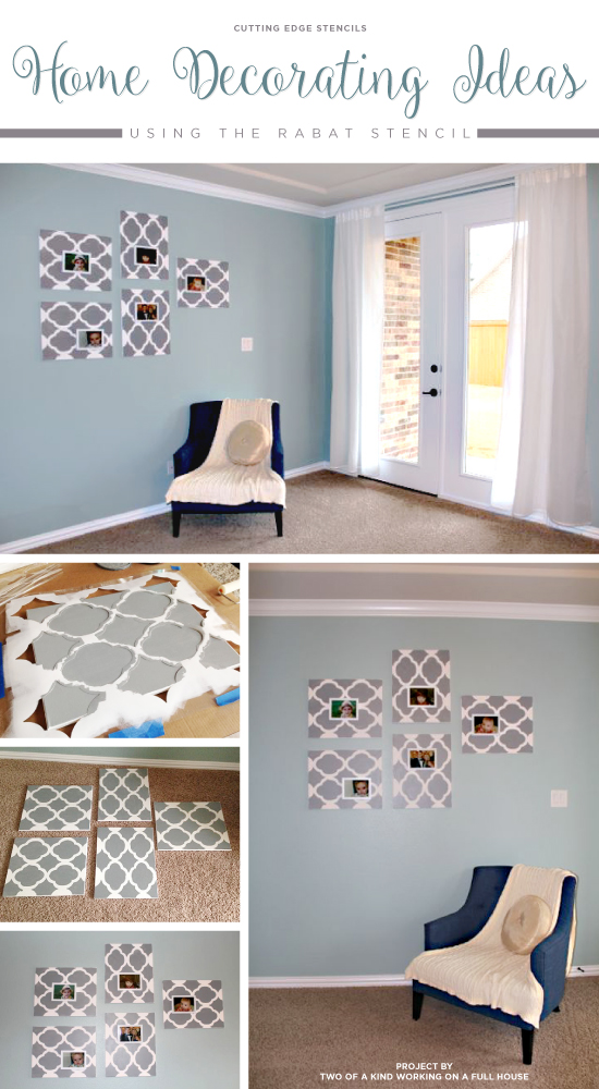 DIY stenciled wall art using the Rabat Stencil painted on canvas and hunt with a frame. http://www.cuttingedgestencils.com/moroccan-stencil-pattern-3.html