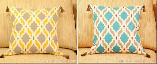 DIY painted accent pillows using the Tamara Trellis stencil from Paint-A-Pillow. http://paintapillow.com/index.php/tamara-trellis-paint-a-pillow-kit.html