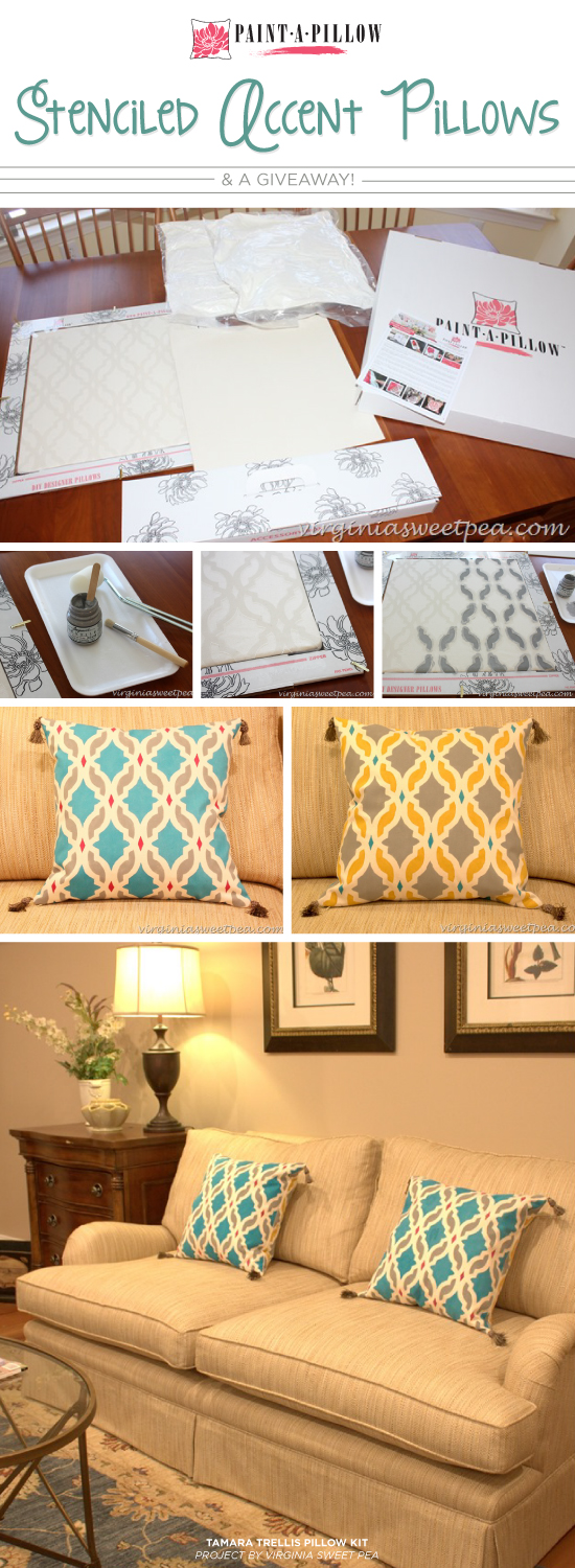 Cutting Edge Stencils shares DIY painted accent pillows using the Tamara Trellis stencil from Paint-A-Pillow. http://paintapillow.com/index.php/tamara-trellis-paint-a-pillow-kit.html