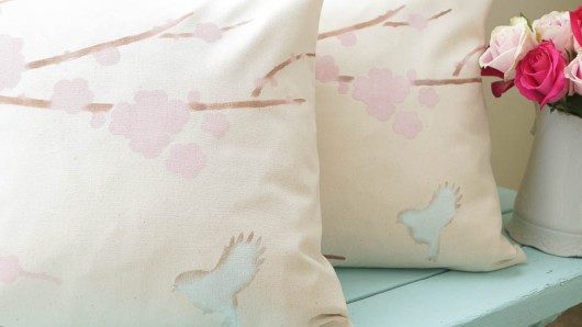 A DIY painted accent pillow using the Sakura and Birds Paint-A-Pillow. http://paintapillow.com/index.php/sakura-and-birids-paint-a-pillow-kit.html