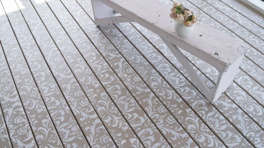 A DIY stenciled deck floor using the Anna Damask Stencil pattern. http://www.cuttingedgestencils.com/damask-stencil.html