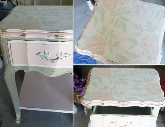 A DIY stenciled dresser using the Japanese Peonies Allover Stencil. http://www.cuttingedgestencils.com/japanese-peonies-floral-stencil-pattern.html