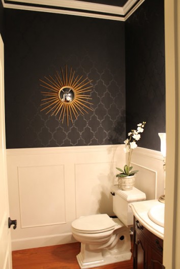 A DIY stenciled bathroom using the Marrakech Trellis Allover Stencil. http://www.cuttingedgestencils.com/moroccan-stencil-marrakech.html