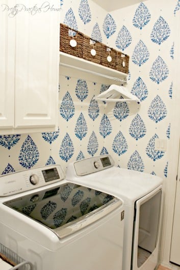 A DIY stenciled laundry room idea using the Sari Paisley Stencil. http://www.cuttingedgestencils.com/sari-paisley-allover-stencil.html