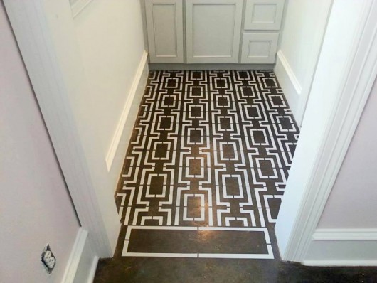 A DIY painted and stenciled cement floor using the Connection Allover Stencil pattern. http://www.cuttingedgestencils.com/wallpaper-stencil-connection.html