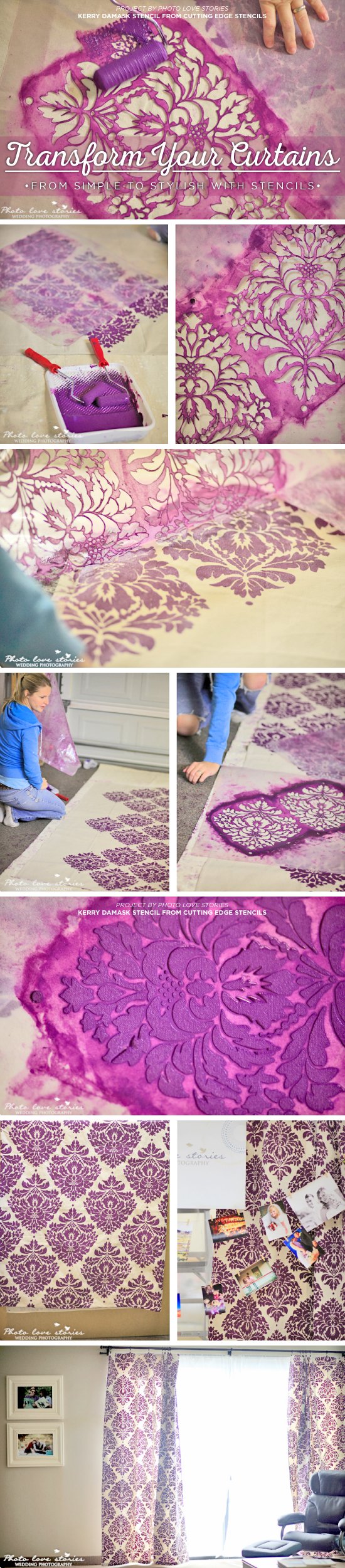 Cutting Edge Stencils shares how to stencil curtains using the Kerry Damask Stencil. http://www.cuttingedgestencils.com/wall-damask-kerry.html