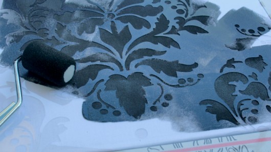 Painting a DIY stenciled outdoor accent pillow using the Wild Berry Damask Paint-A-Pillow kit. http://paintapillow.com/index.php/wild-berry-damask-paint-a-pillow-kit.html