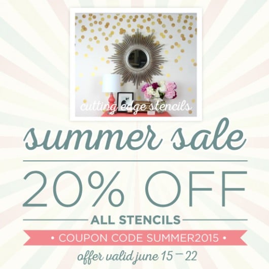 Summer Stencil Sale: Take 20% off stencils using the code SUMMER2015. Shop now: http://www.cuttingedgestencils.com/wall-stencils-stencil-designs.html