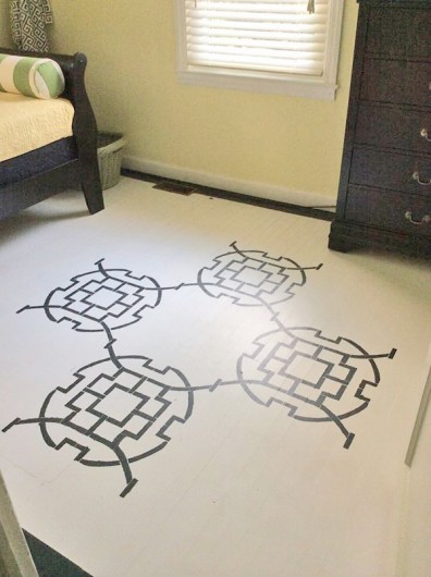 A DIY stenciled cement floor using the Tea House Trellis Allover Stencil. http://www.cuttingedgestencils.com/tea-house-trellis-allover-stencil-pattern.html