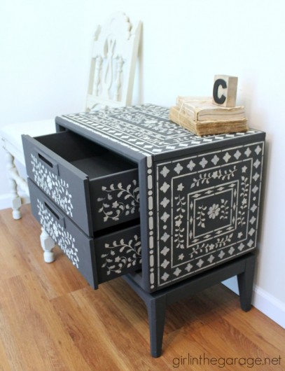 A DIY painted and stenciled side table using the Indian Inlay Stencil Kit from Cutting Edge Stencils. http://www.cuttingedgestencils.com/indian-inlay-stencil-furniture.html