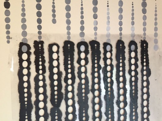 Stenciling a DIY bathroom wall with an ombre effect using the Beads Allover Stencil. http://www.cuttingedgestencils.com/beads-wall-stencil-pattern.html