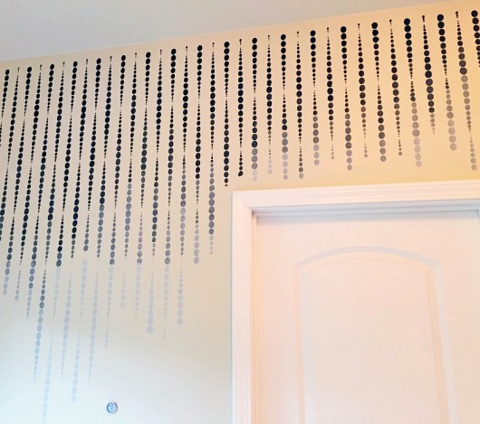 A DIY stenciled bathroom wall with an ombre effect using the Beads Allover Stencil. http://www.cuttingedgestencils.com/beads-wall-stencil-pattern.html