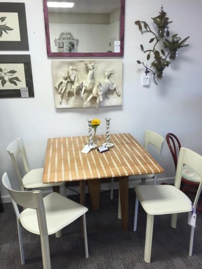 A DIY mid-century turned modern stenciled table using the Beads Allover Stencil. http://www.cuttingedgestencils.com/beads-wall-stencil-pattern.html