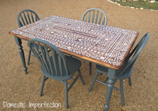 A DIY stenciled table using the Indian Inlay Stencil Kit. http://www.cuttingedgestencils.com/indian-inlay-stencil-furniture.html