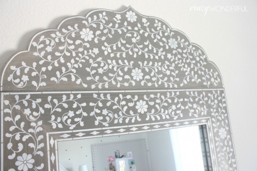 A DIY stenciled mirror using the Indian Inlay Stencil kit. http://www.cuttingedgestencils.com/indian-inlay-stencil-furniture.html