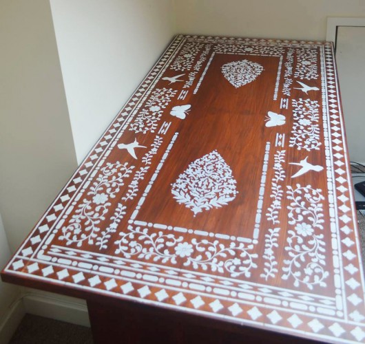 A DIY stenciled table using the Indian Inlay Stencil Kit. http://www.cuttingedgestencils.com/indian-inlay-stencil-furniture.html