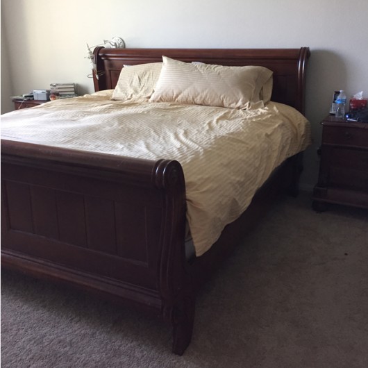 The before for an inexpensive DIY bedroom makeover. http://paintapillow.com/