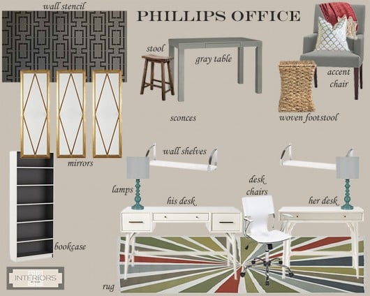 A design board for a home office using the Connection Allover Stencil. http://www.cuttingedgestencils.com/wallpaper-stencil-connection.html